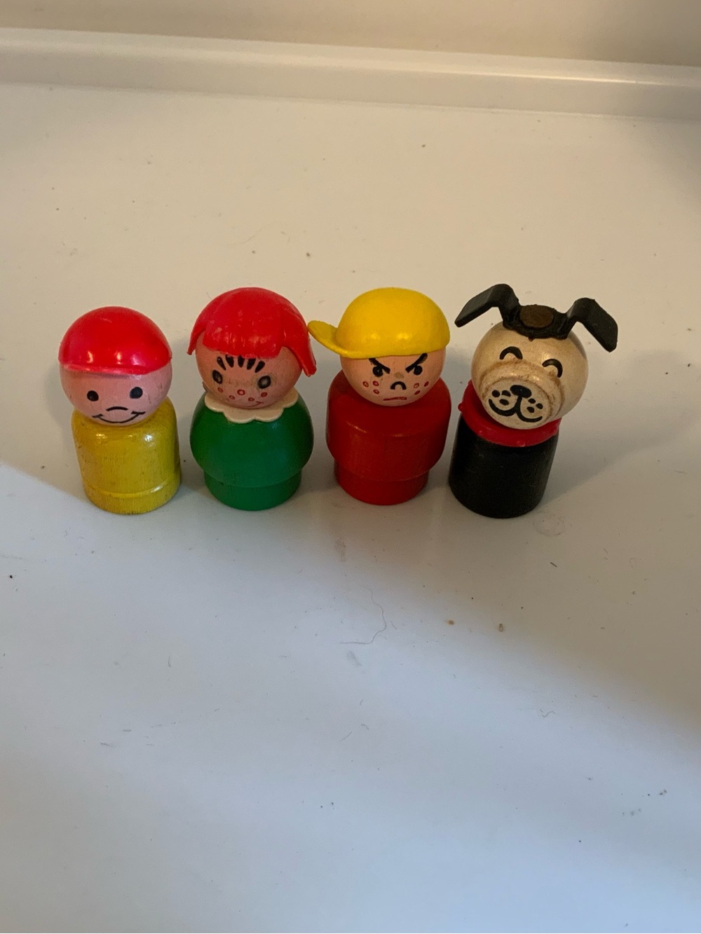 Fisher-Price Vintage Wooden Peg People Set - Red, Yellow, Green, Black